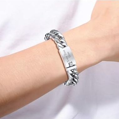 Cuban bracelet worn on wrist