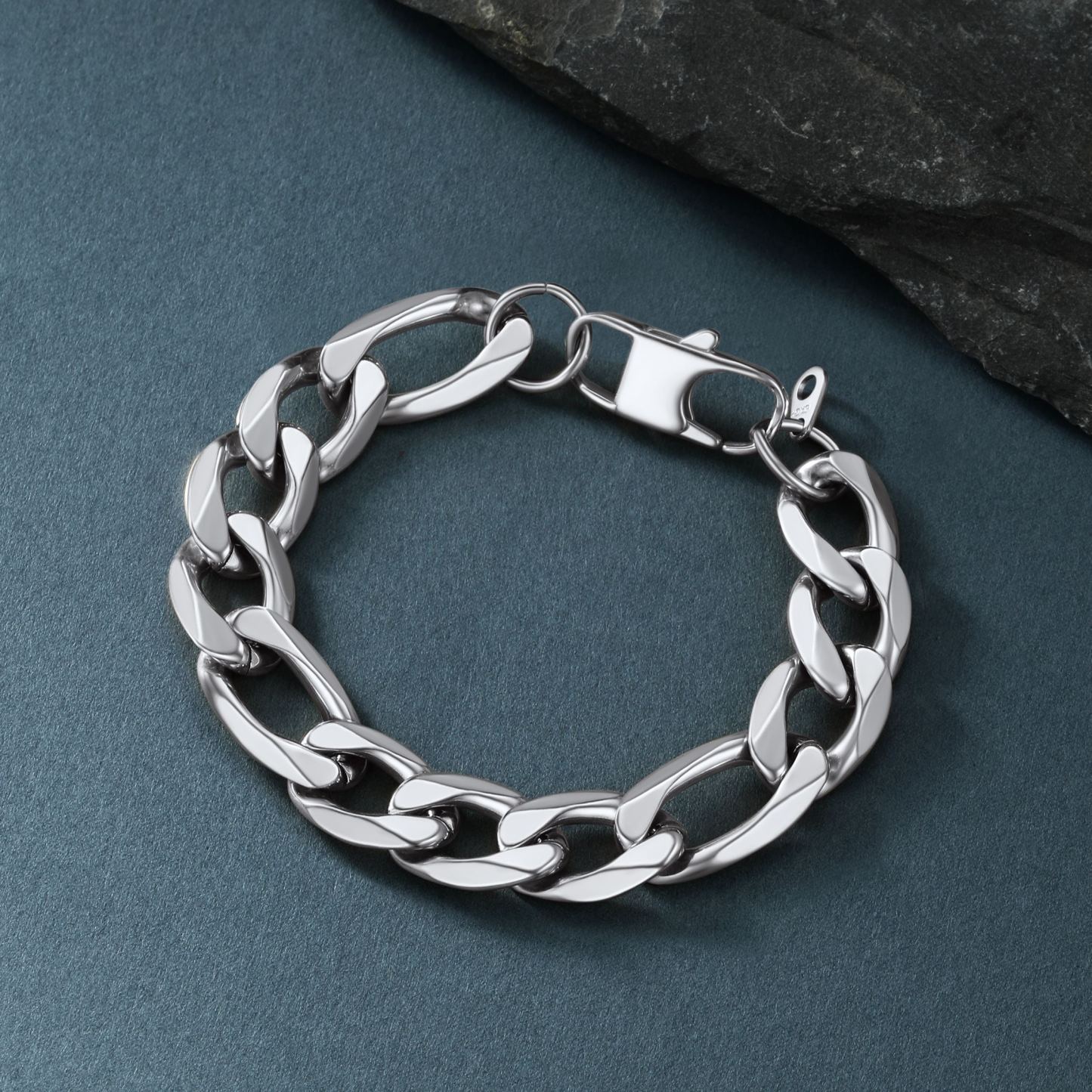 figaro chain bracelet for men, 13mm stainless steel polished links