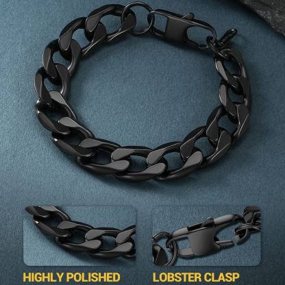 Hypoallergenic stainless steel figaro bracelet for men, nickel free and lead free