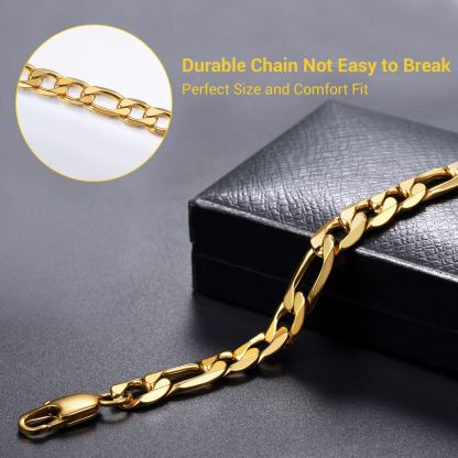 Gold Figaro chain link detail stainless steel bracelet