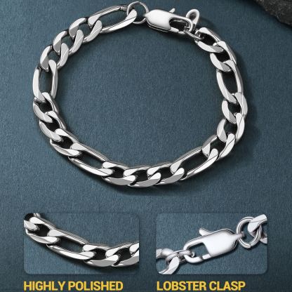 Polished Figaro stainless steel bracelet detail