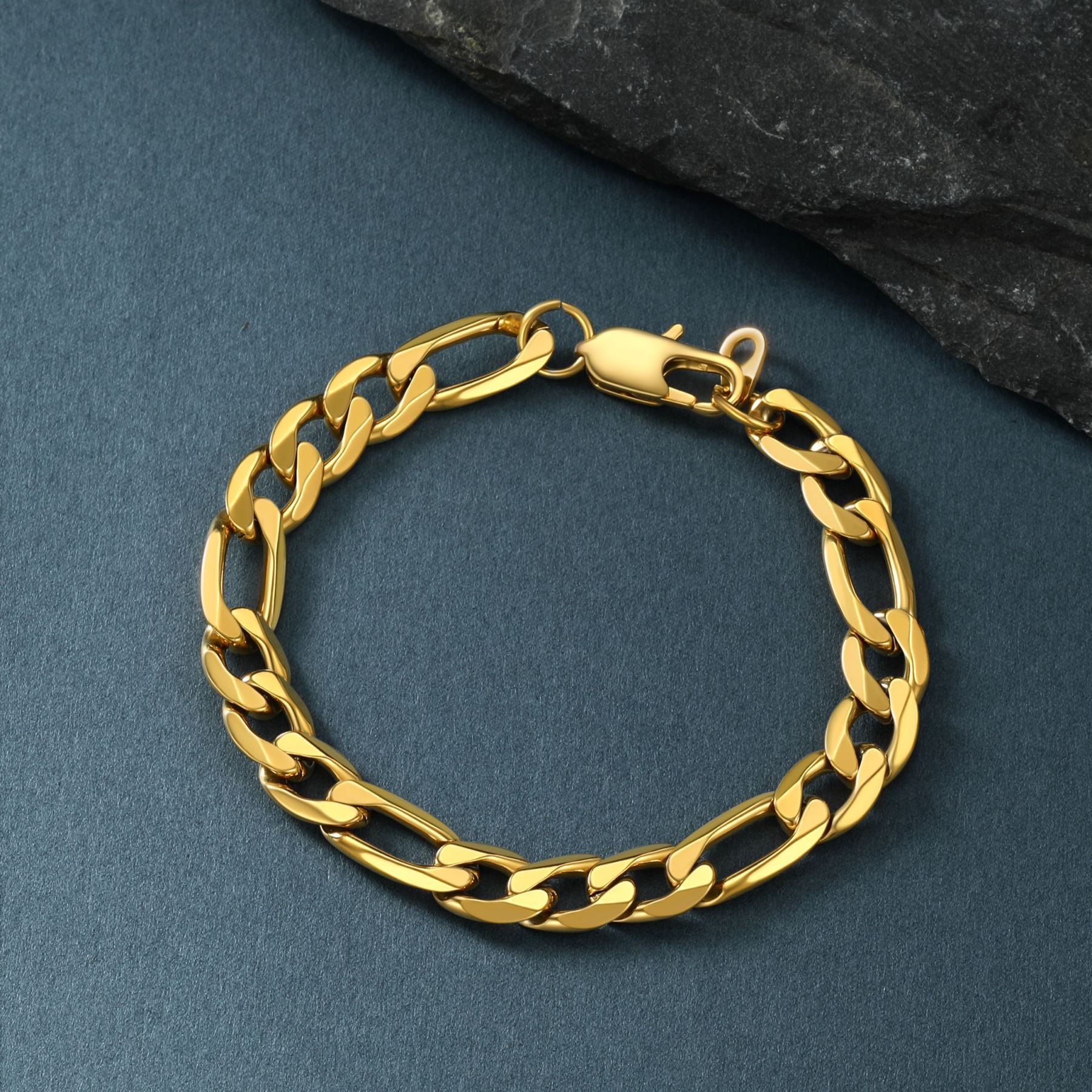Gold Figaro stainless steel bracelet classic chain