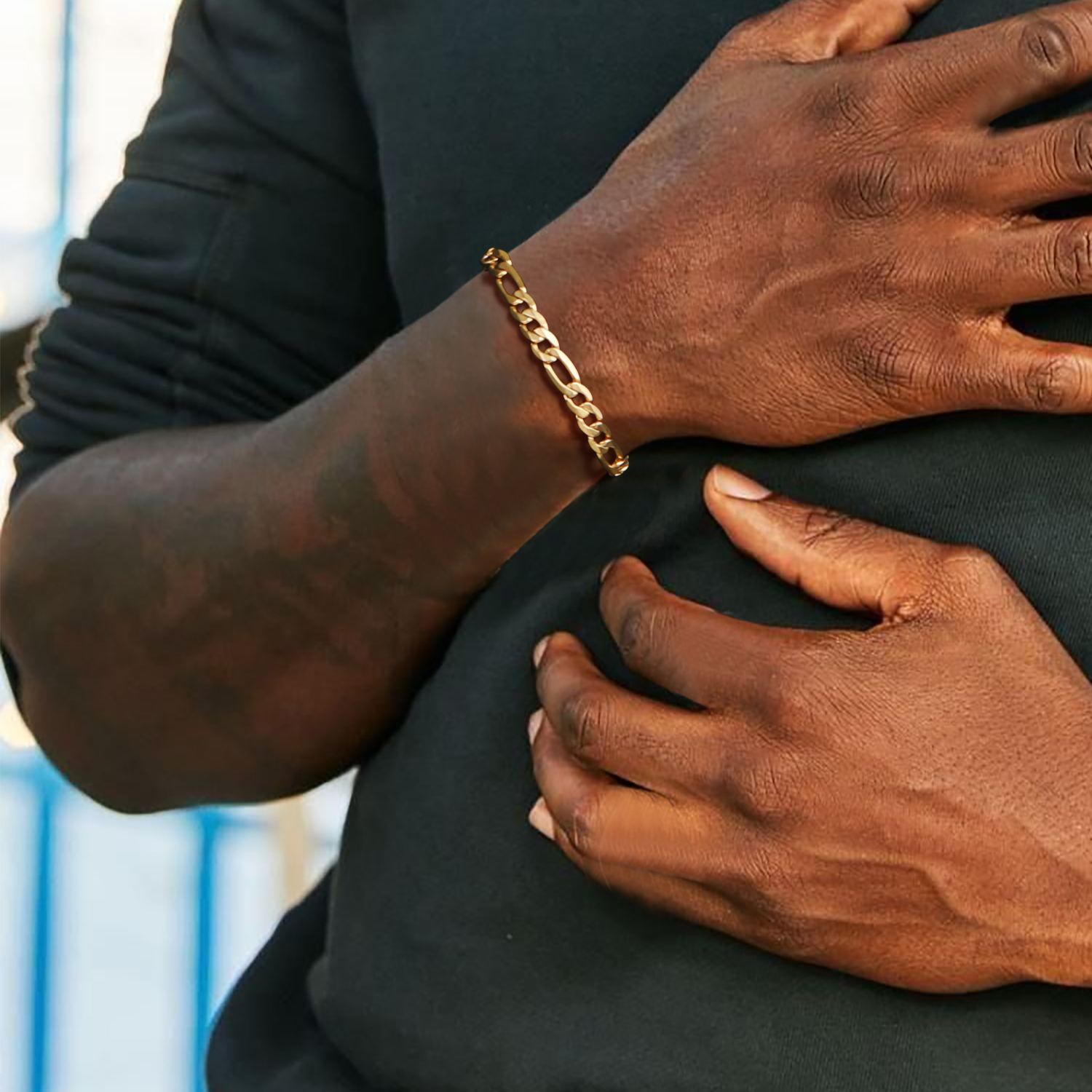 Stainless steel figaro bracelet on wrist