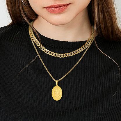 Gold St Benedict Pendant Necklace Layered Chain Women Fashion Jewelry