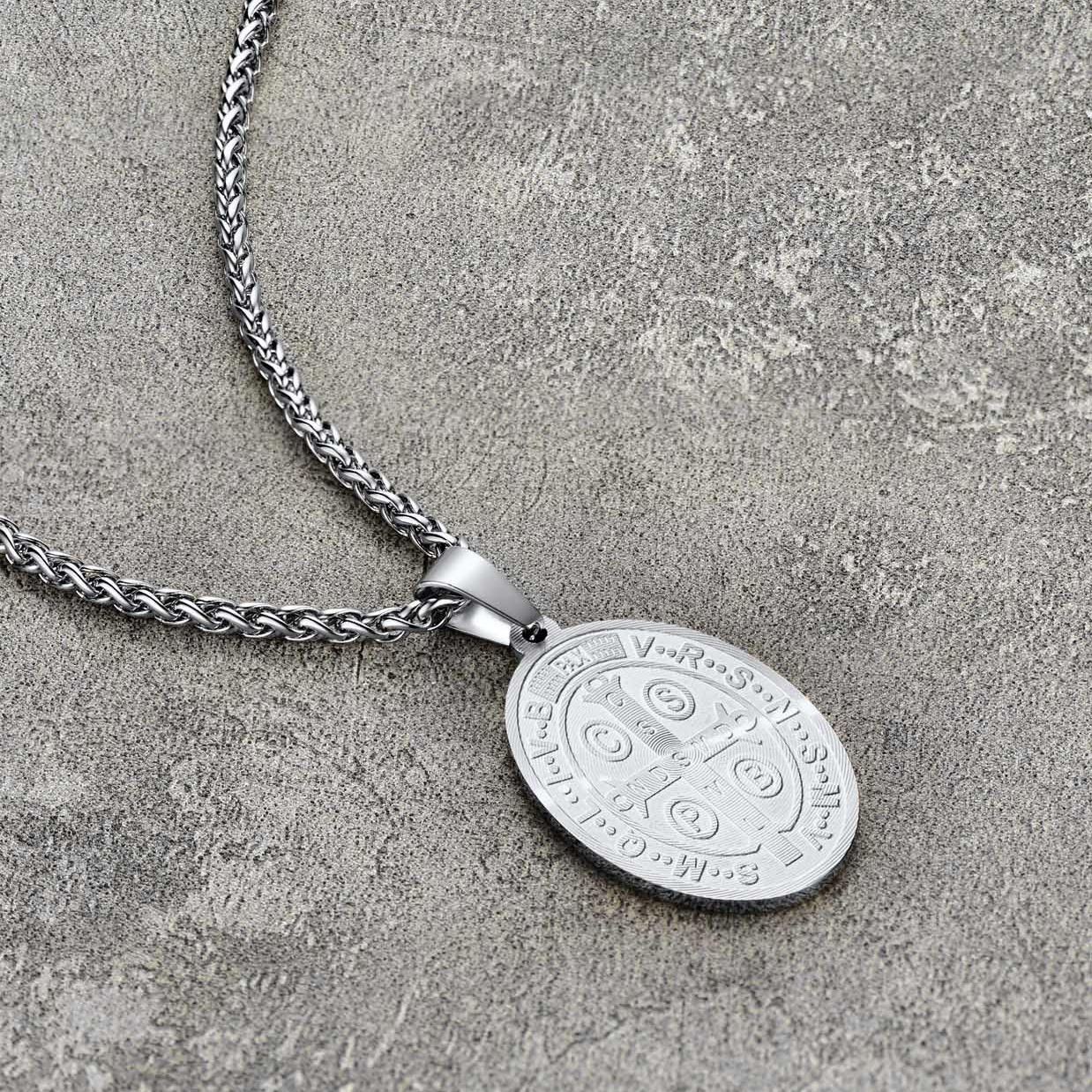 St Benedict Medal Back Design Stainless Steel Necklace Chain