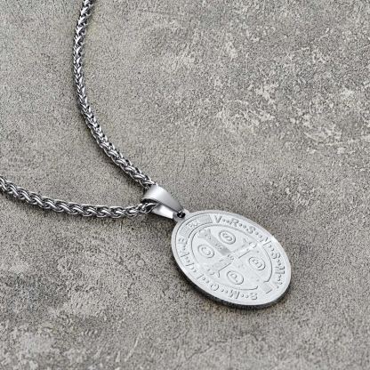 St Benedict Medal Back Design Stainless Steel Necklace Chain