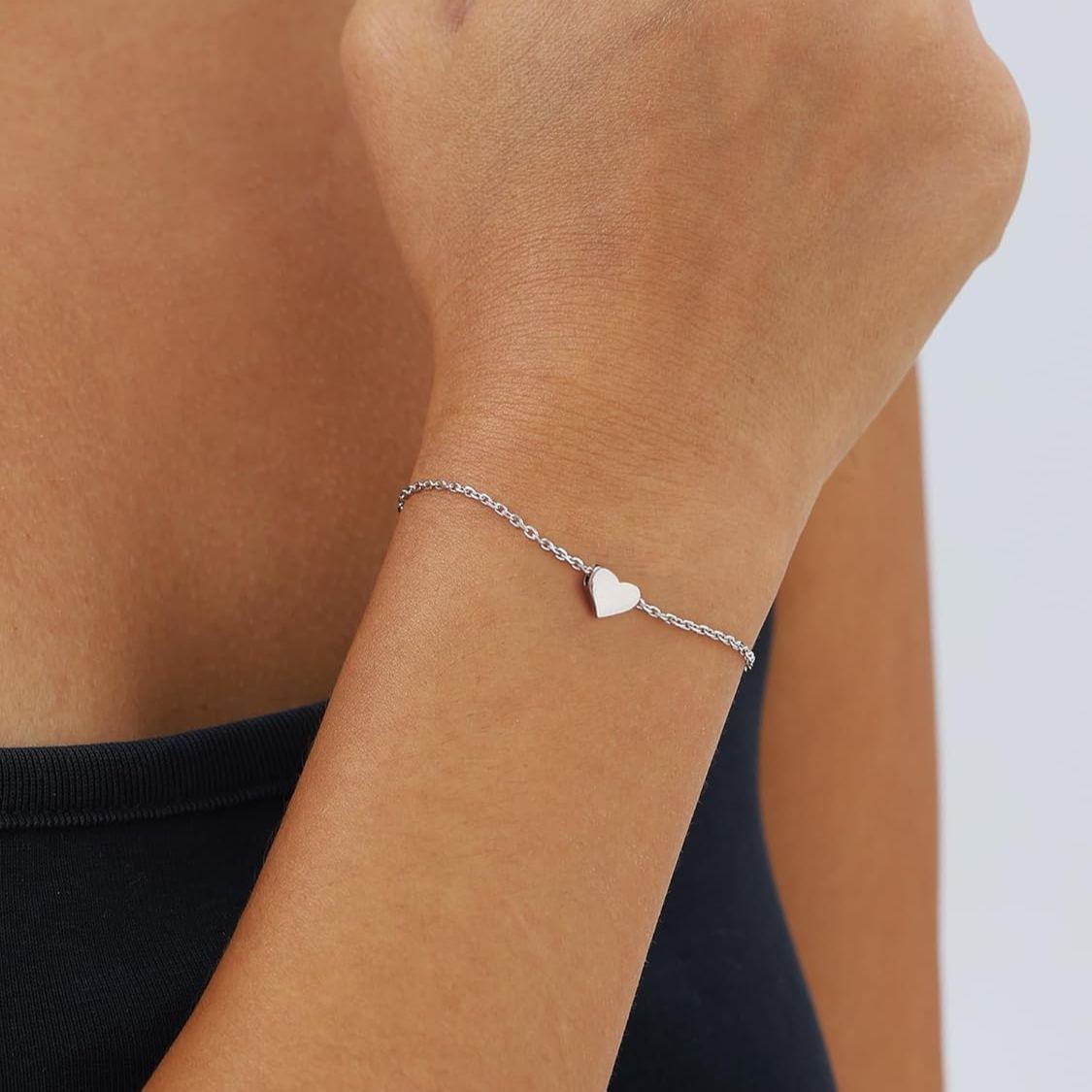 Classic Silver Heart Link Chain Bracelet  for Women, sterling silver jewlery, gift idea, sterling silver bracelets