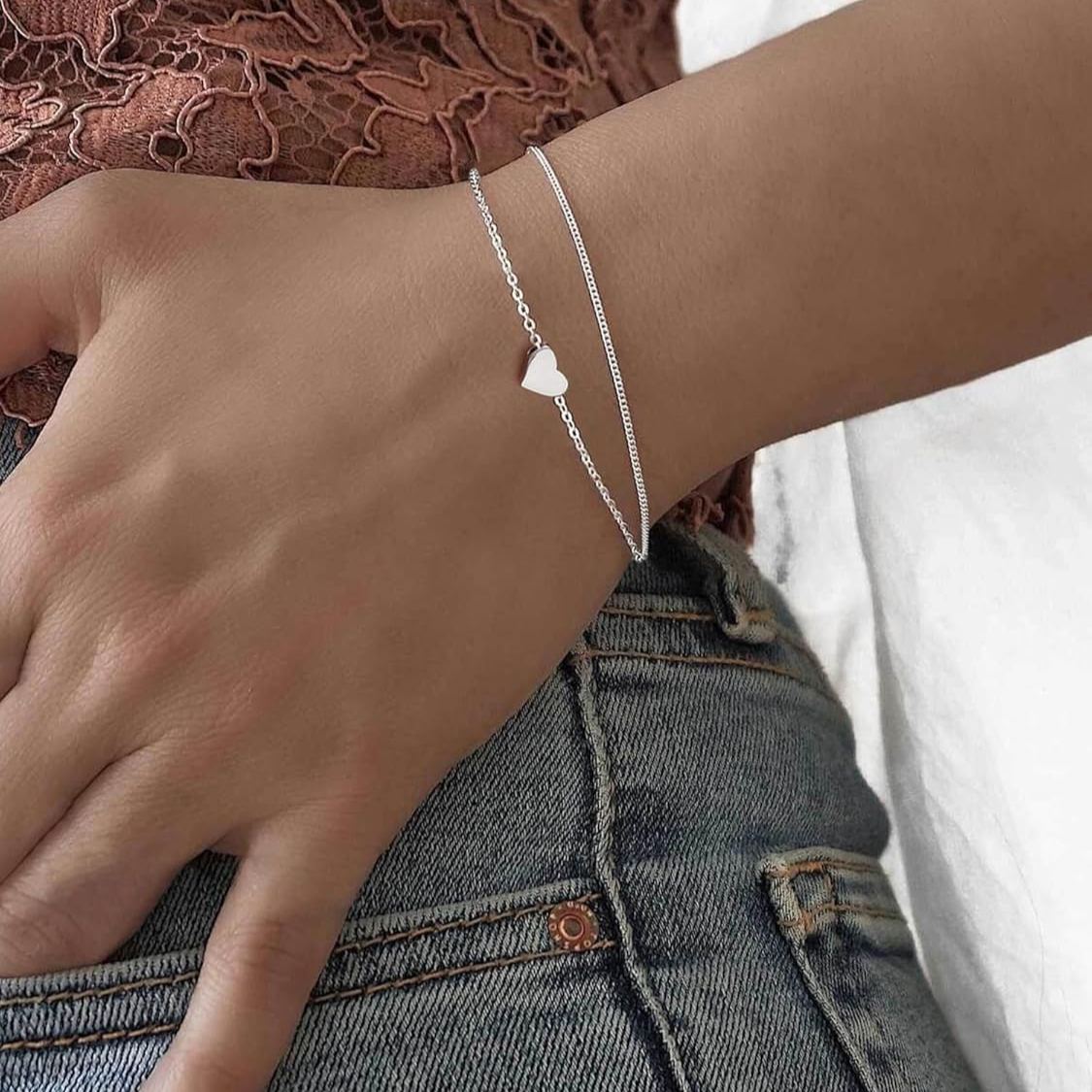 Classic Silver Heart Link Chain Bracelet  for Women, sterling silver jewlery, gift idea, sterling silver bracelets