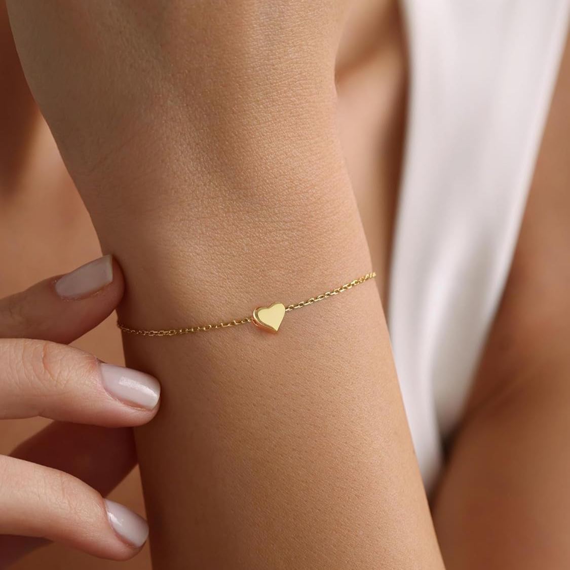 Classic Gold Heart Link Chain Bracelet  for Women, sterling silver jewlery, gift idea, sterling silver bracelets