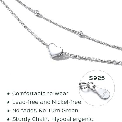 Layered Heart Anklet With Mini Beaded, sterling silver jewlery, silver anklets for women,  gift idea, heart jewelry