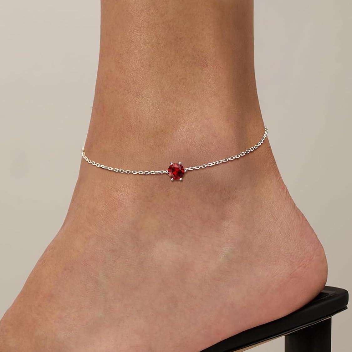 Simple Dainty Round Birthstone Ankle  for Women