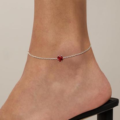 Simple Dainty Round Birthstone Ankle  for Women