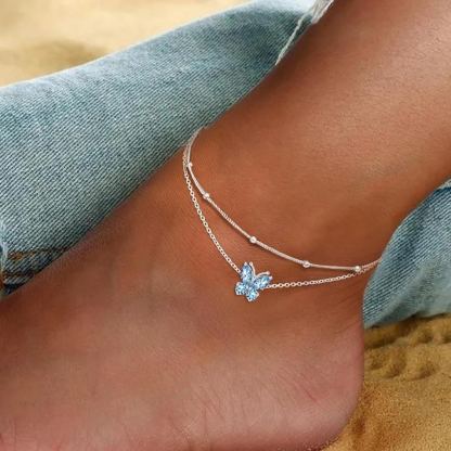 Adjustable Layered Butterfly Birthstone Anklet for Women