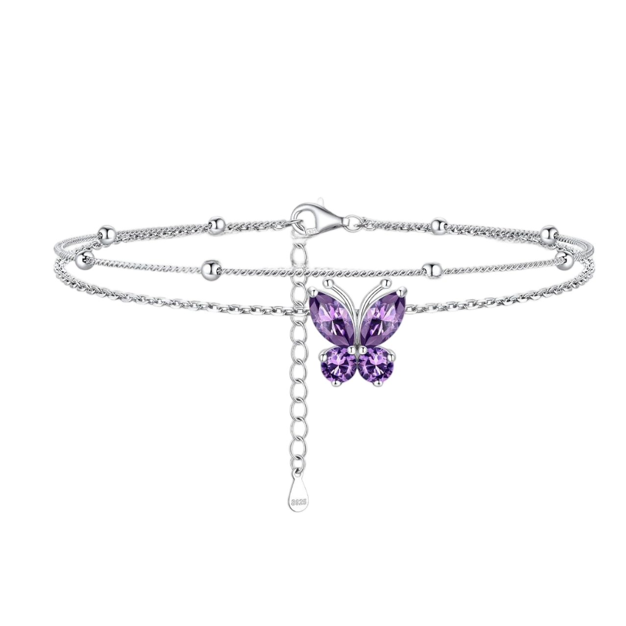 Adjustable Layered Butterfly Birthstone Anklet