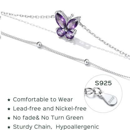 Sterling Silver Adjustable Layered Butterfly Birthstone Anklet