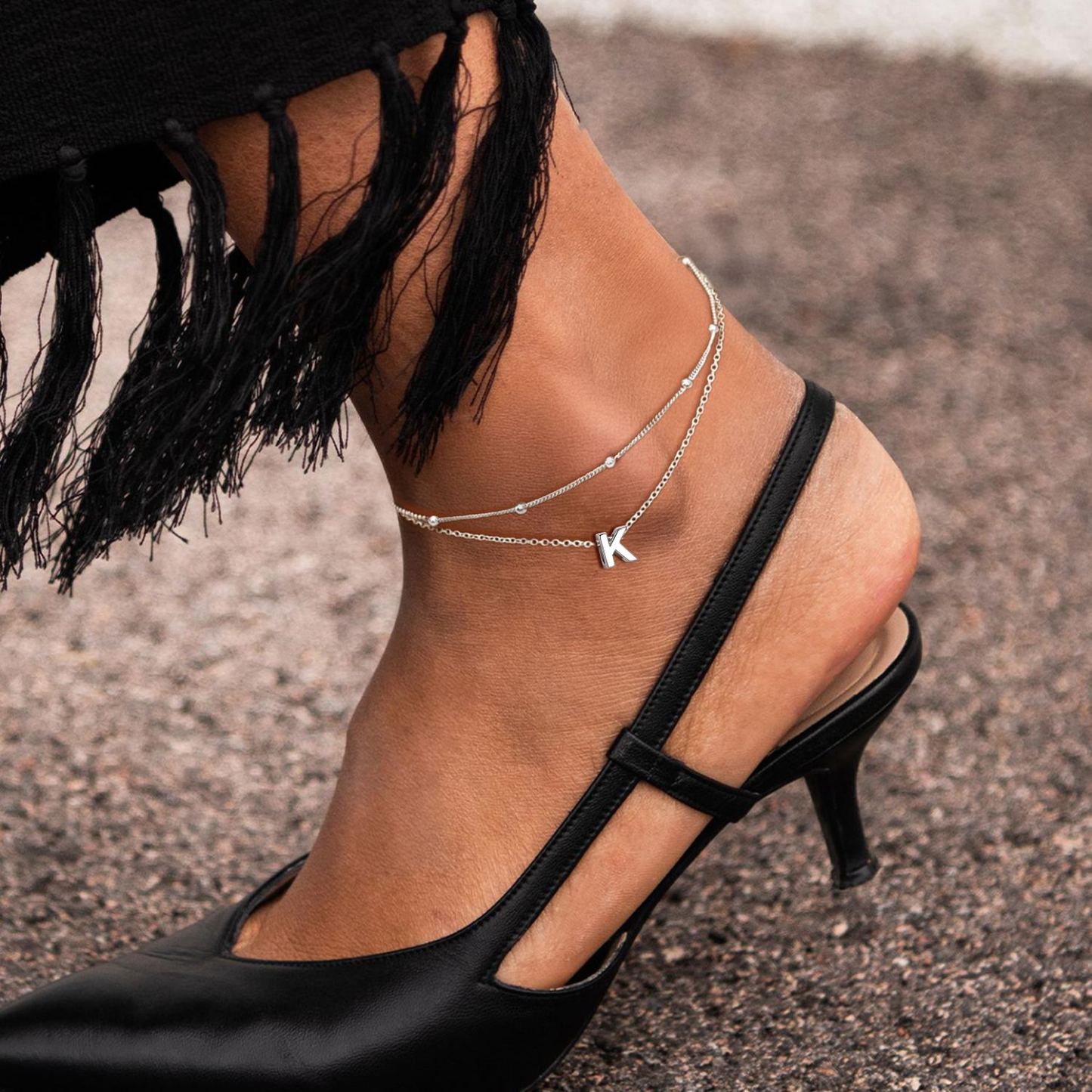 Dainty Layered Waterproof Initial Anklets for Women
