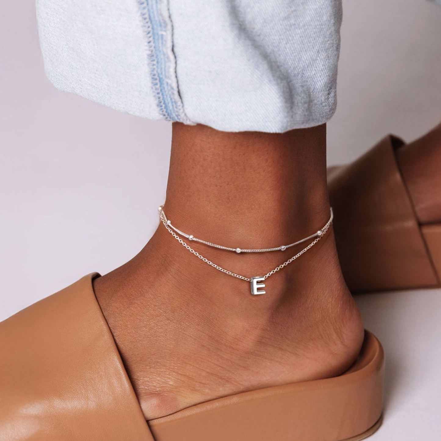 Dainty Layered Waterproof Initial Anklets for Women