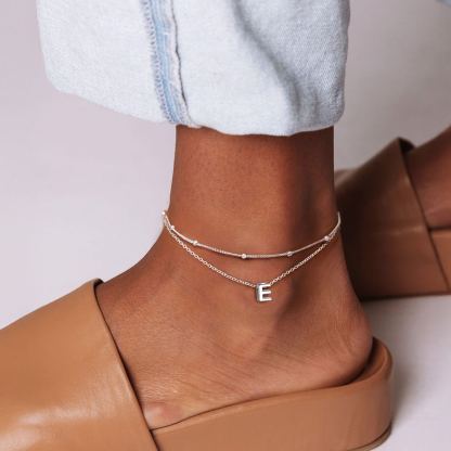 Dainty Layered Waterproof Initial Anklets for Women