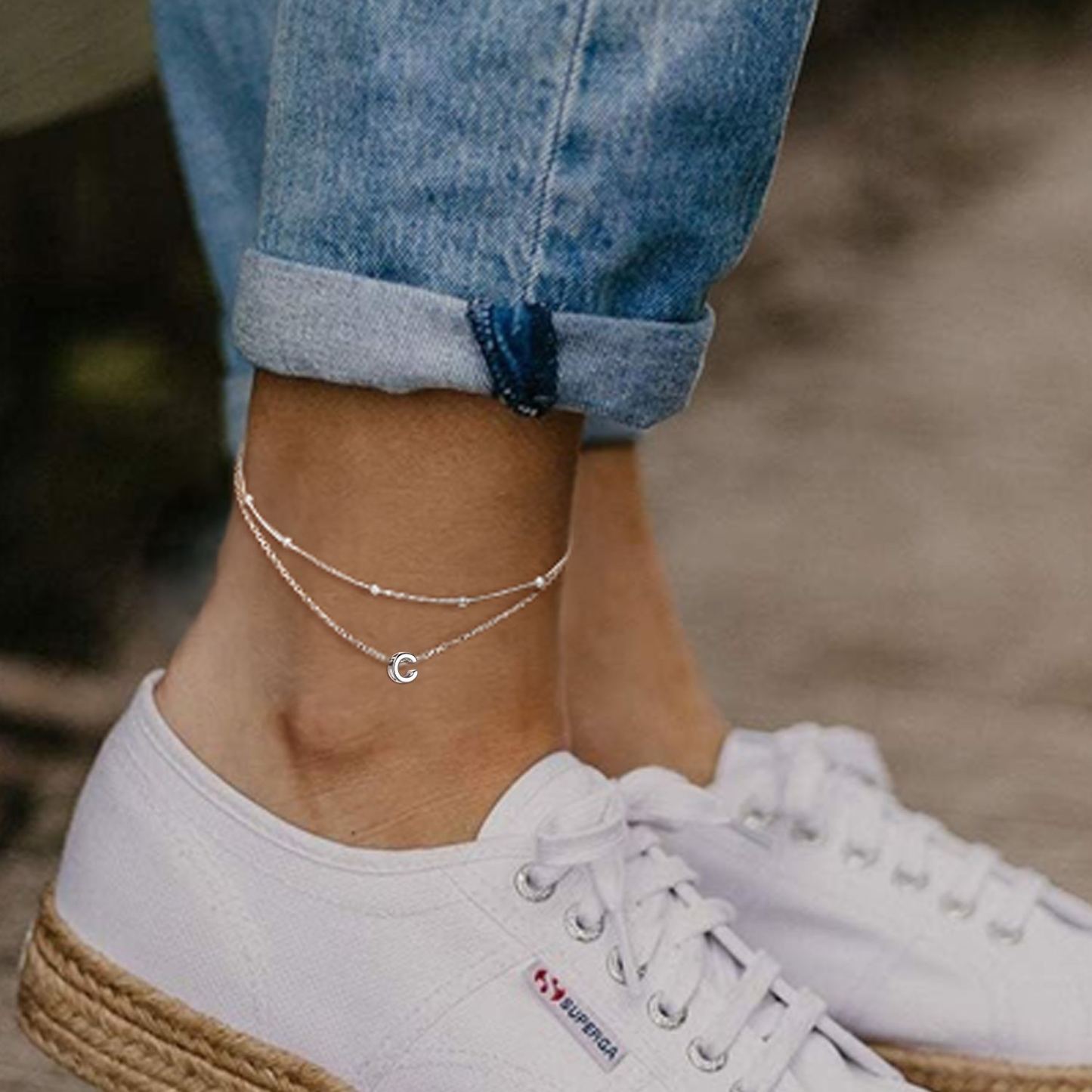 Dainty Layered Waterproof Initial Anklets for Women
