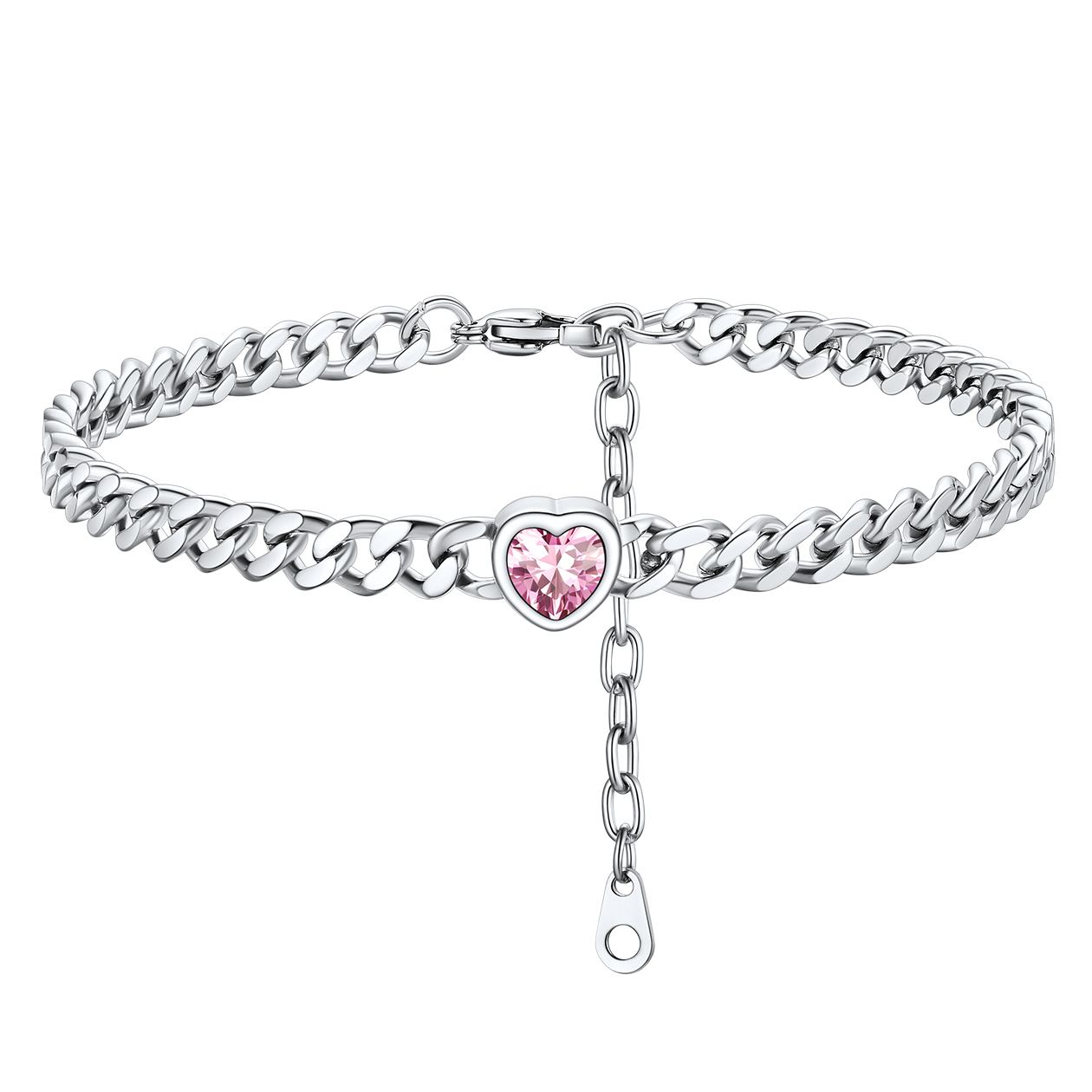 Cuban Chain Anklet with September Heart Birthstone