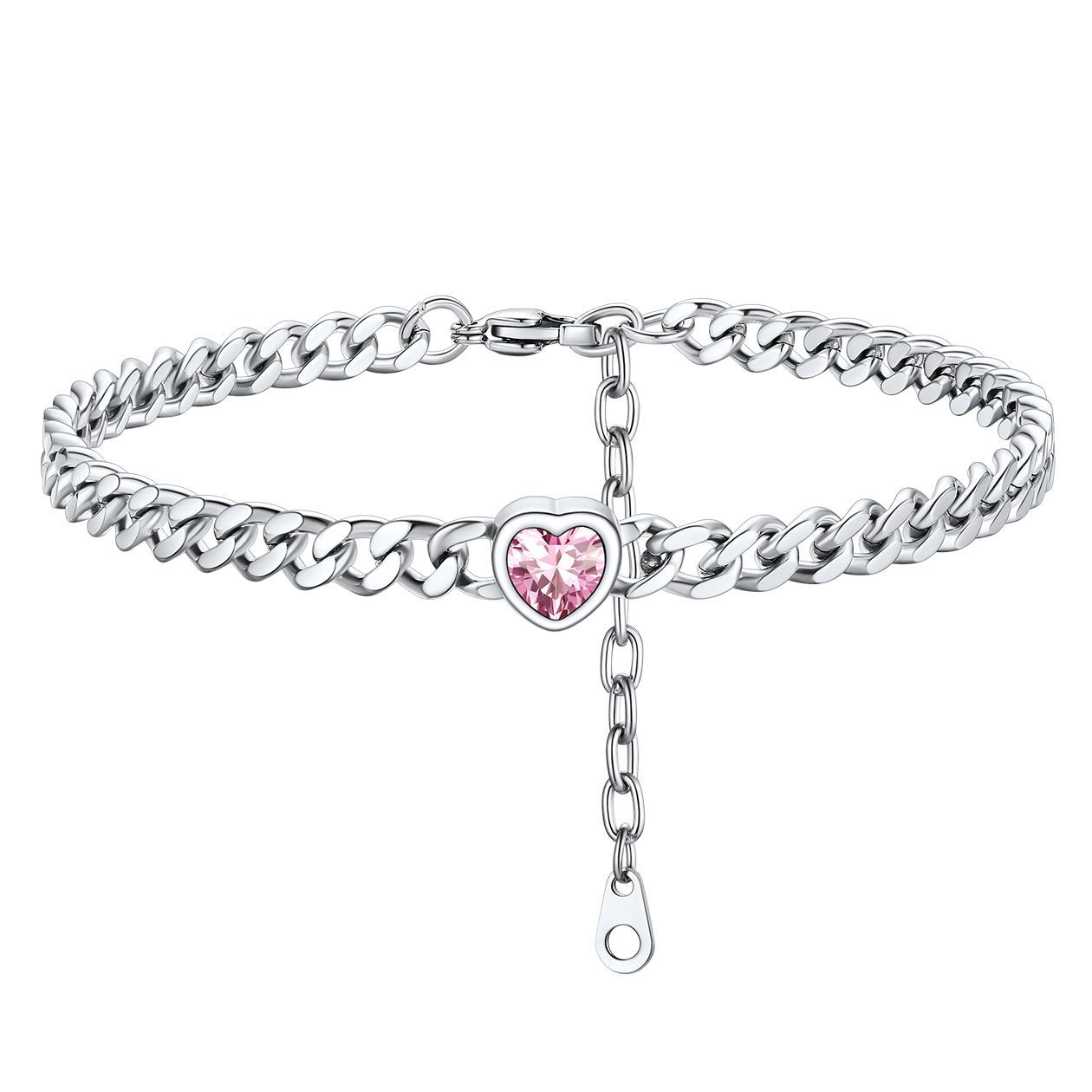 Cuban Chain Anklet with September Heart Birthstone