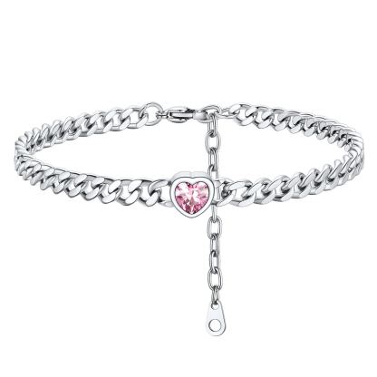 Cuban Chain Anklet with September Heart Birthstone