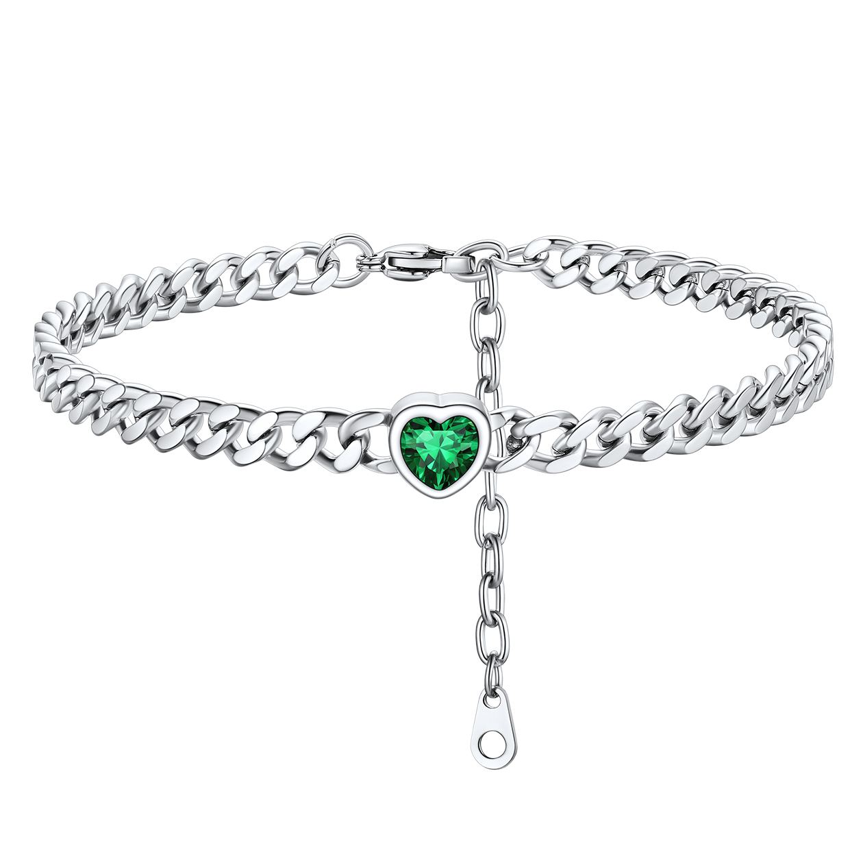 Cuban Chain Anklet with September Heart Birthstone