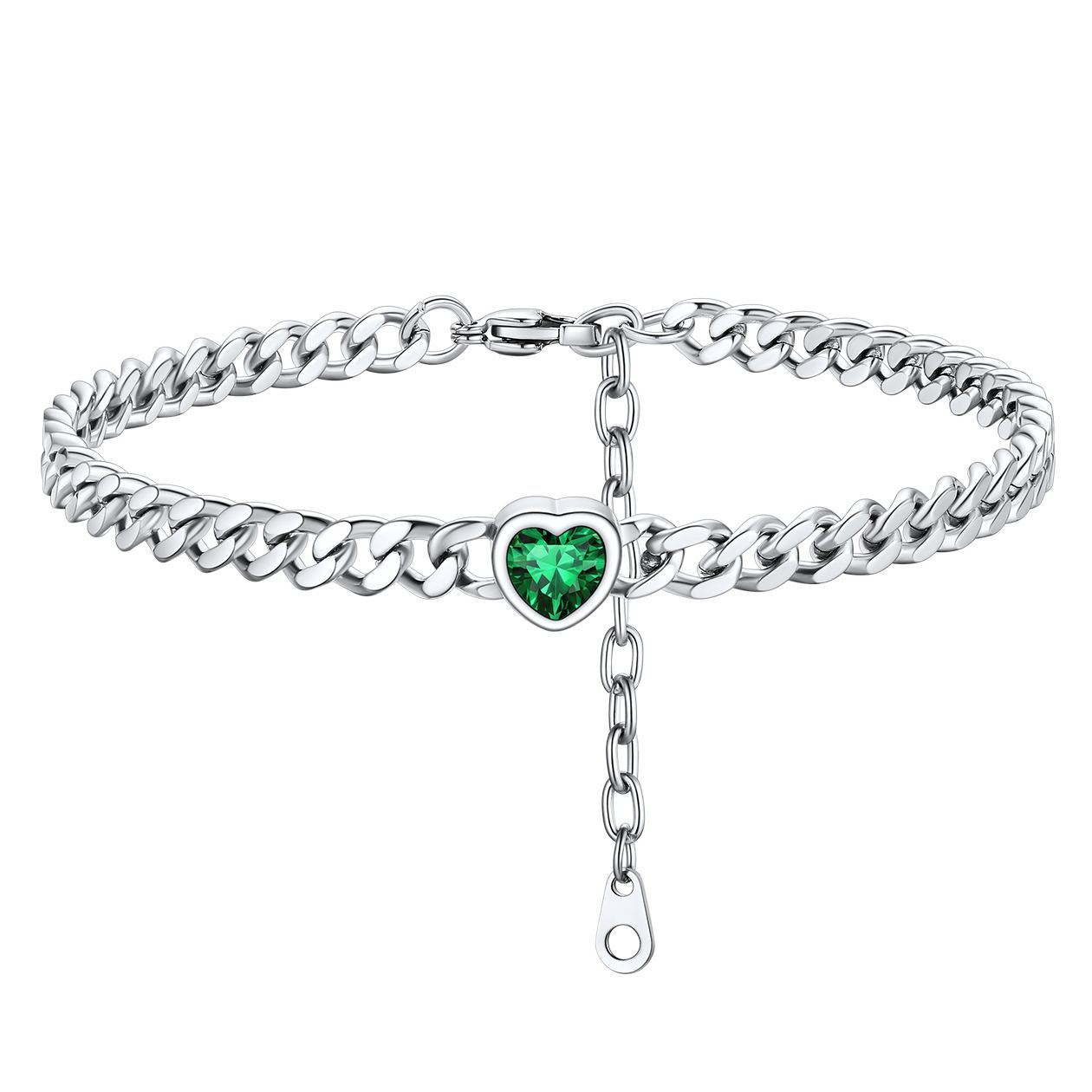 Cuban Chain Anklet with September Heart Birthstone