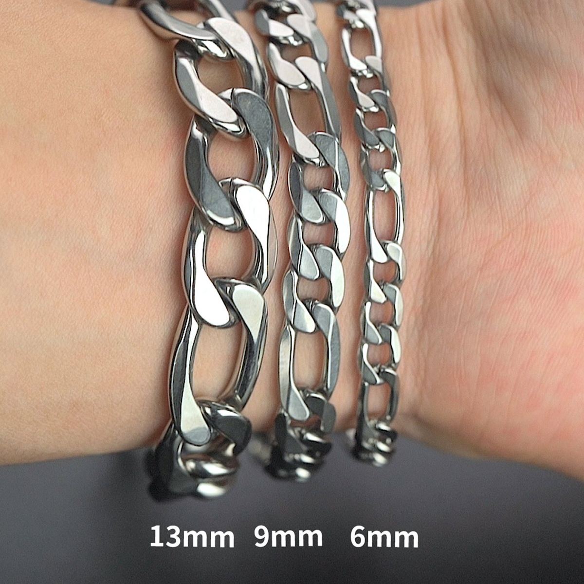 6mm Figaro Chain Bracelet 316L Steel Gold Plated