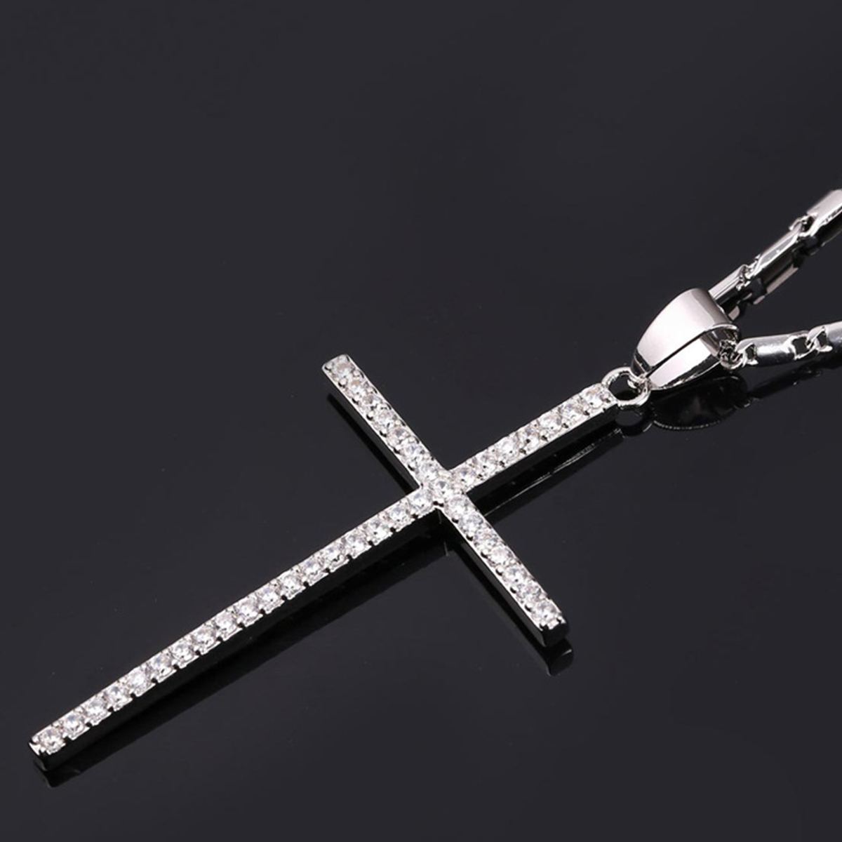 Classic Cross Pendant Necklace with CZ in Platinum