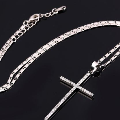 Classic Cross Pendant Necklace with CZ in Platinum