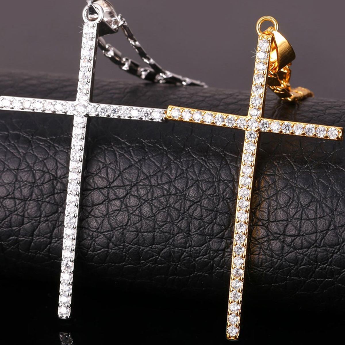 Classic Cross Pendant Necklace with CZ in Platinum