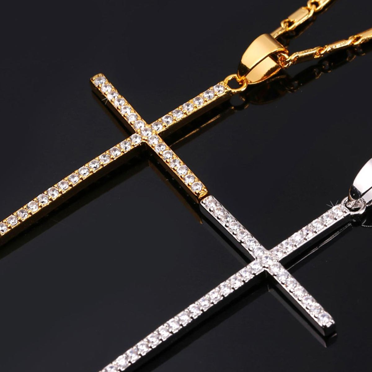 Classic Cross Pendant Necklace with CZ in Platinum
