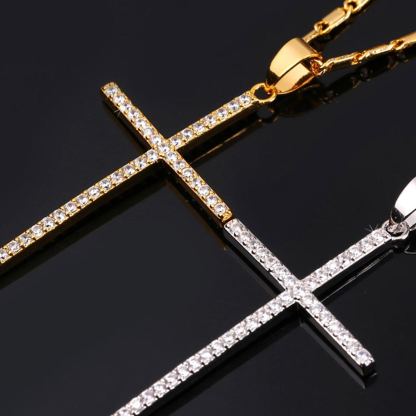 Classic Cross Pendant Necklace with CZ in Platinum