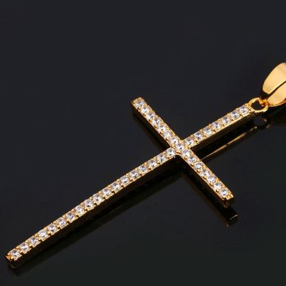 Classic Cross Pendant Necklace with CZ in Platinum