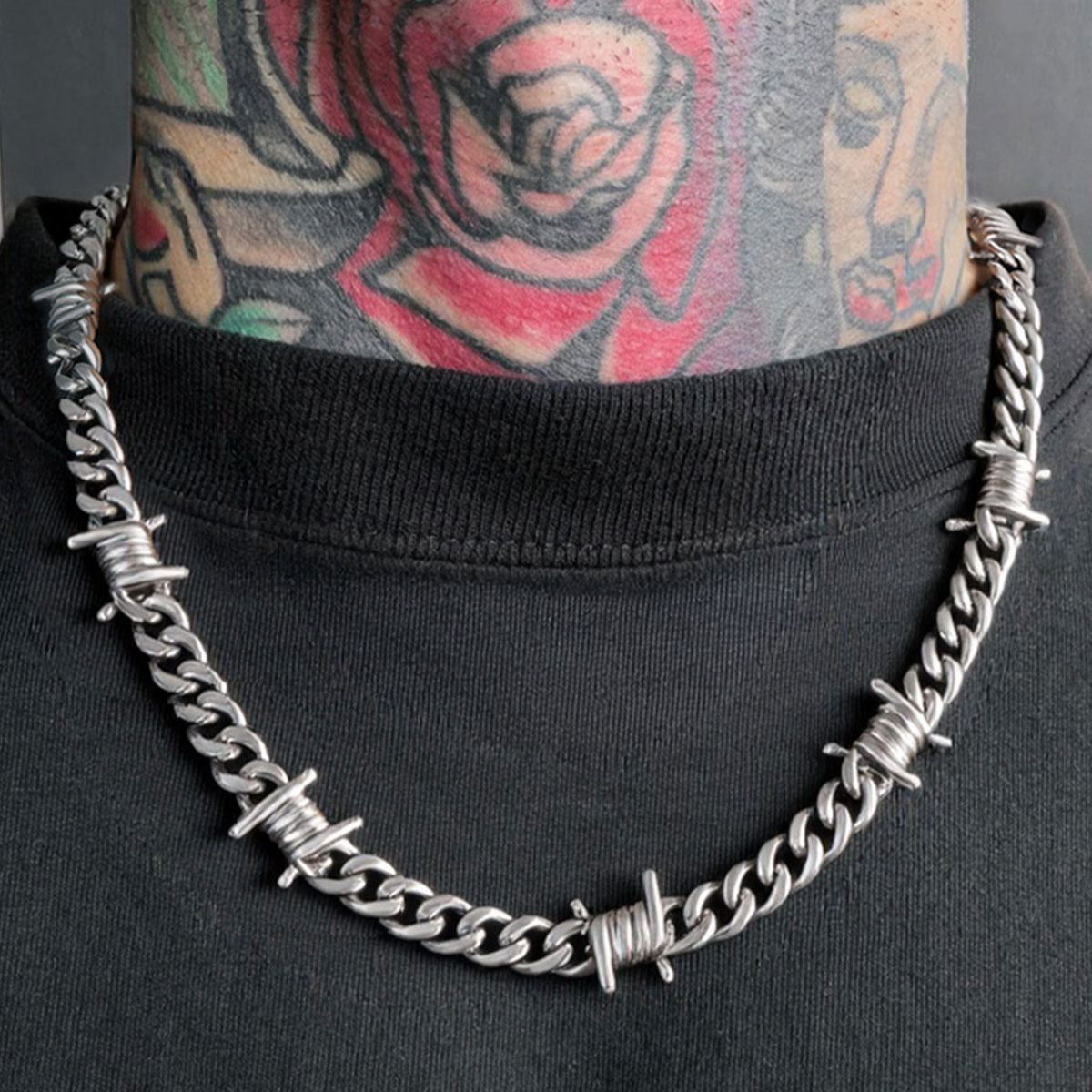 9mm Barbed Wire Cuban Link Chain Stainless Steel Necklace