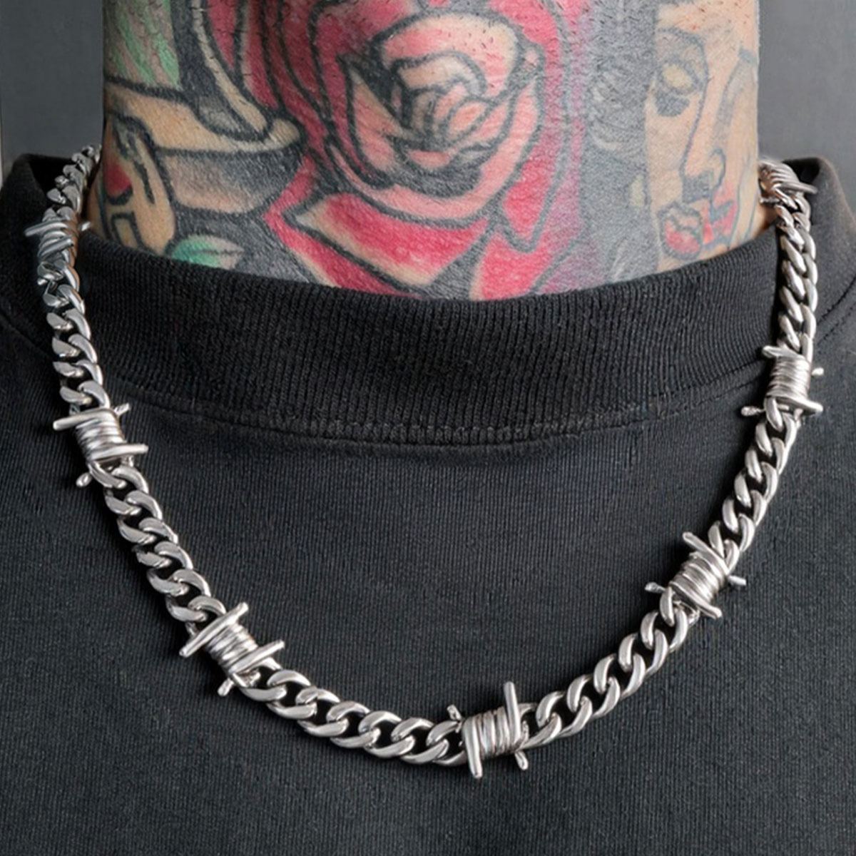 9mm Barbed Wire Cuban Link Chain Stainless Steel Necklace