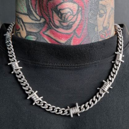 9mm Barbed Wire Cuban Link Chain Stainless Steel Necklace