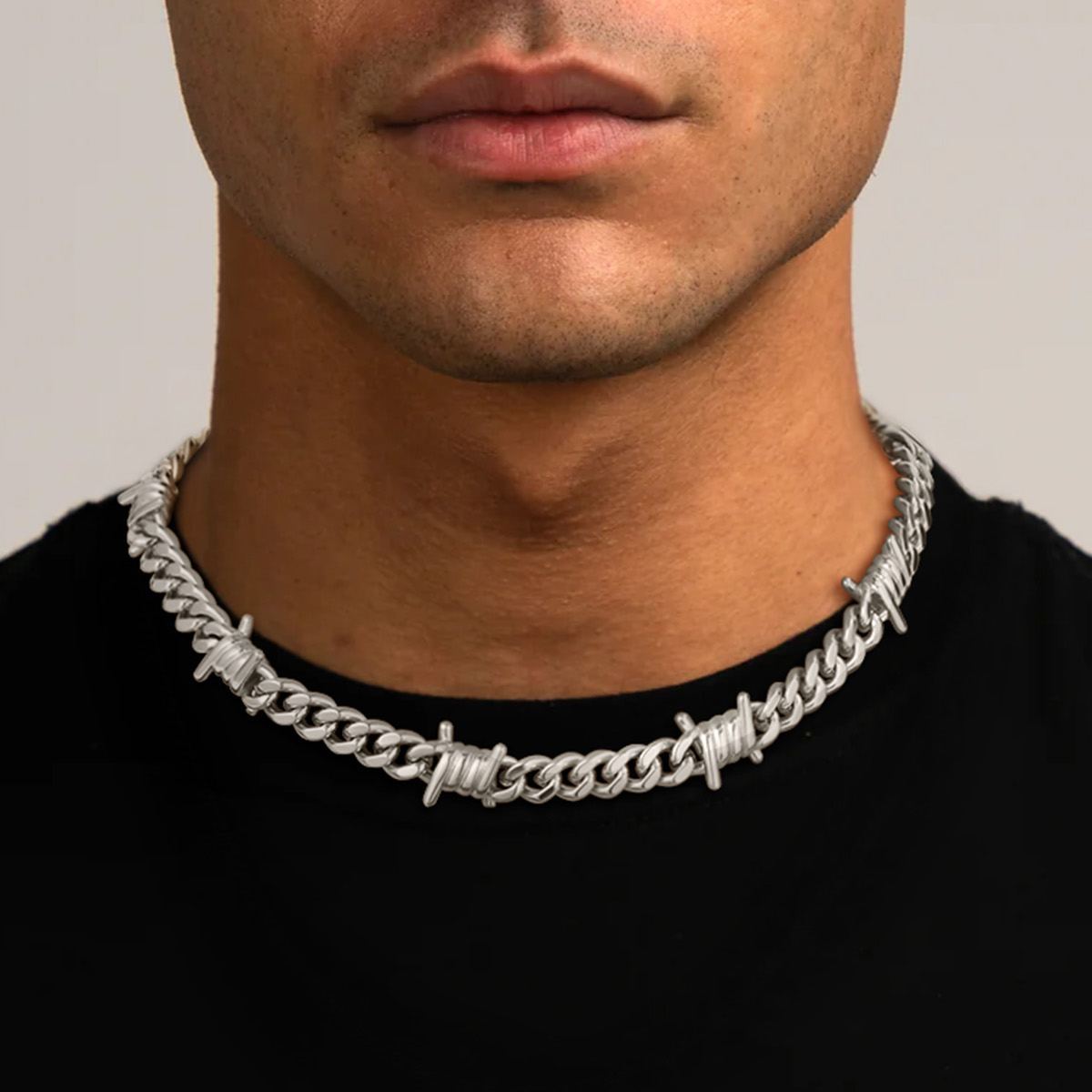 9mm Barbed Wire Cuban Link Chain Stainless Steel Necklace