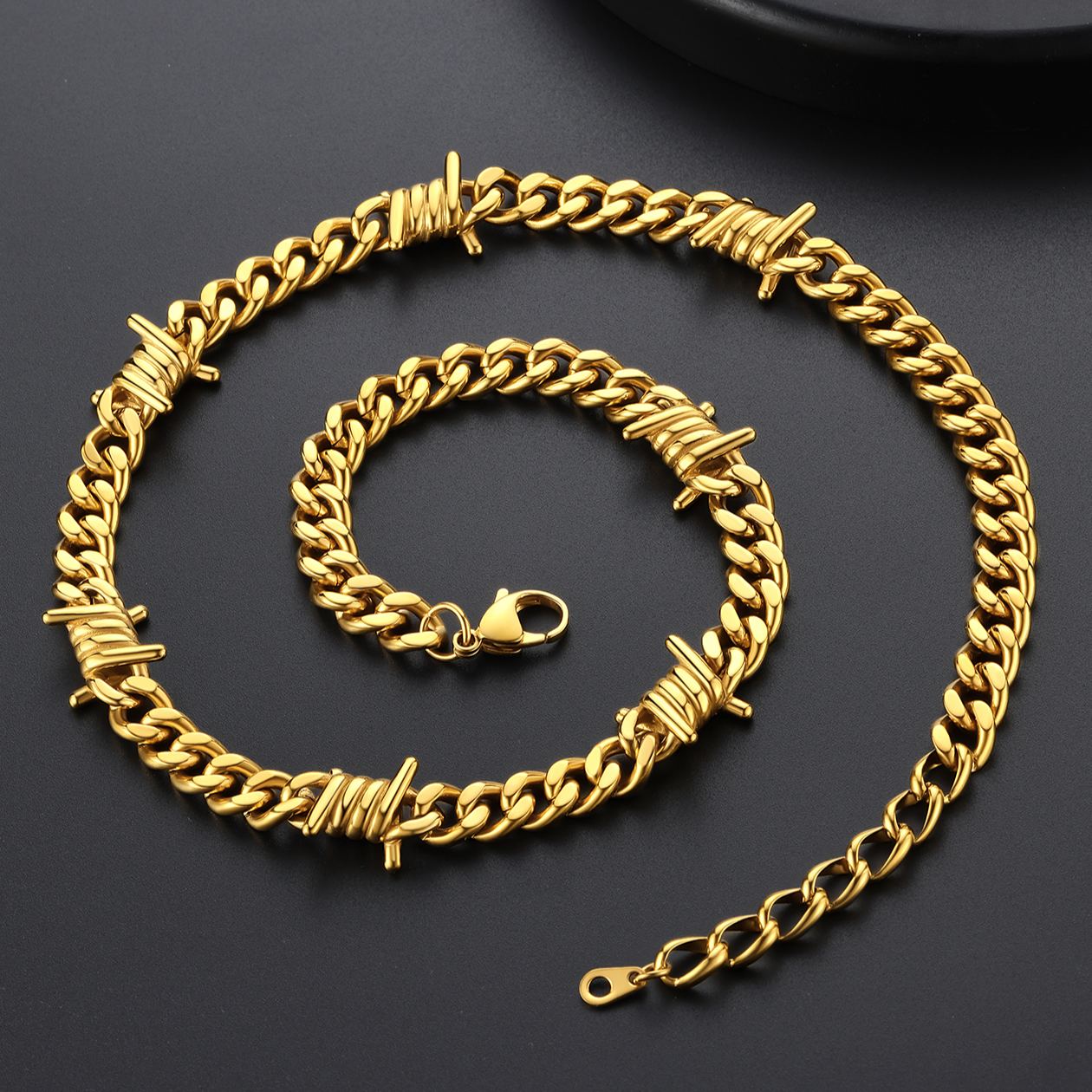 9mm Barbed Wire Cuban Link Chain Stainless Steel Necklace