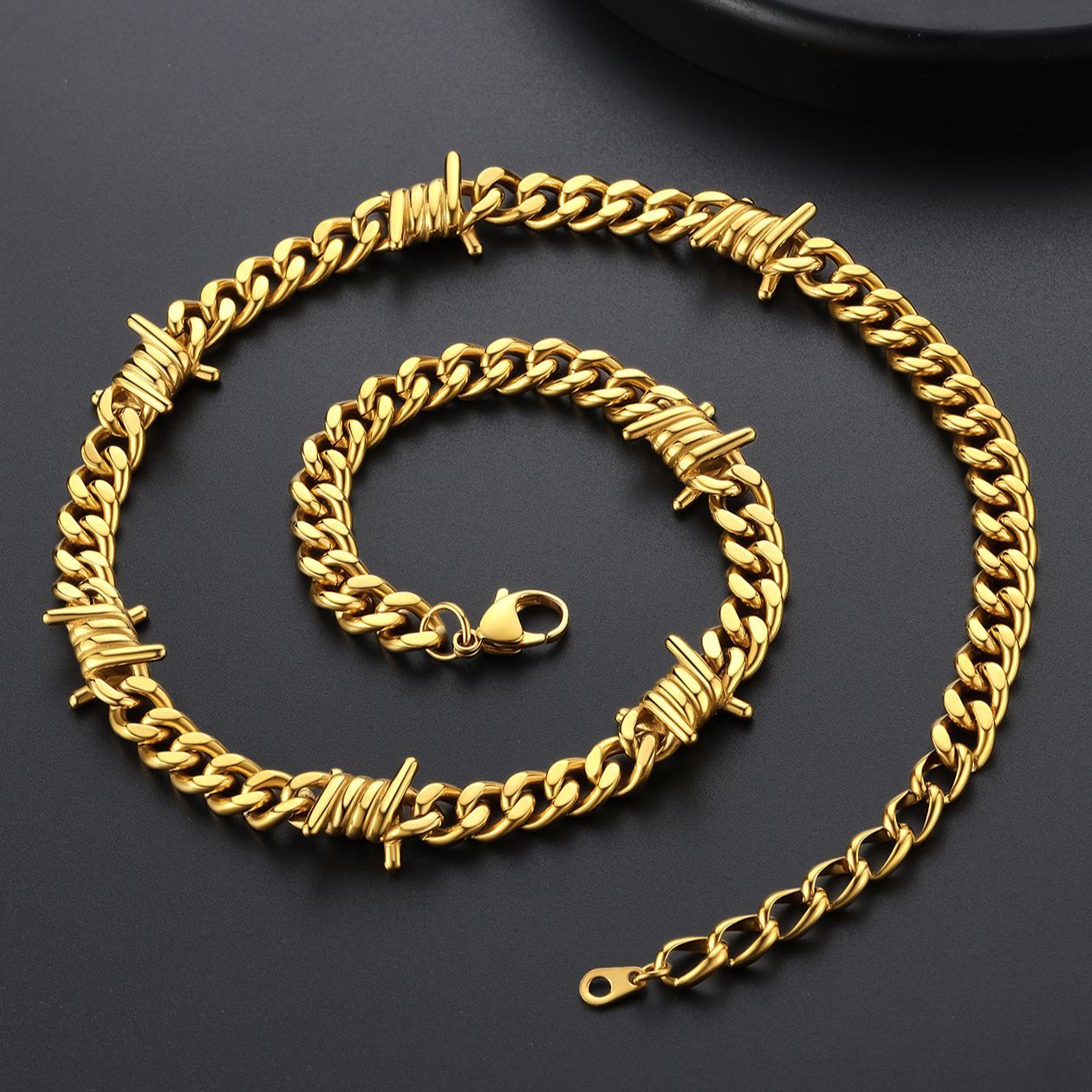 9mm Barbed Wire Cuban Link Chain Stainless Steel Necklace
