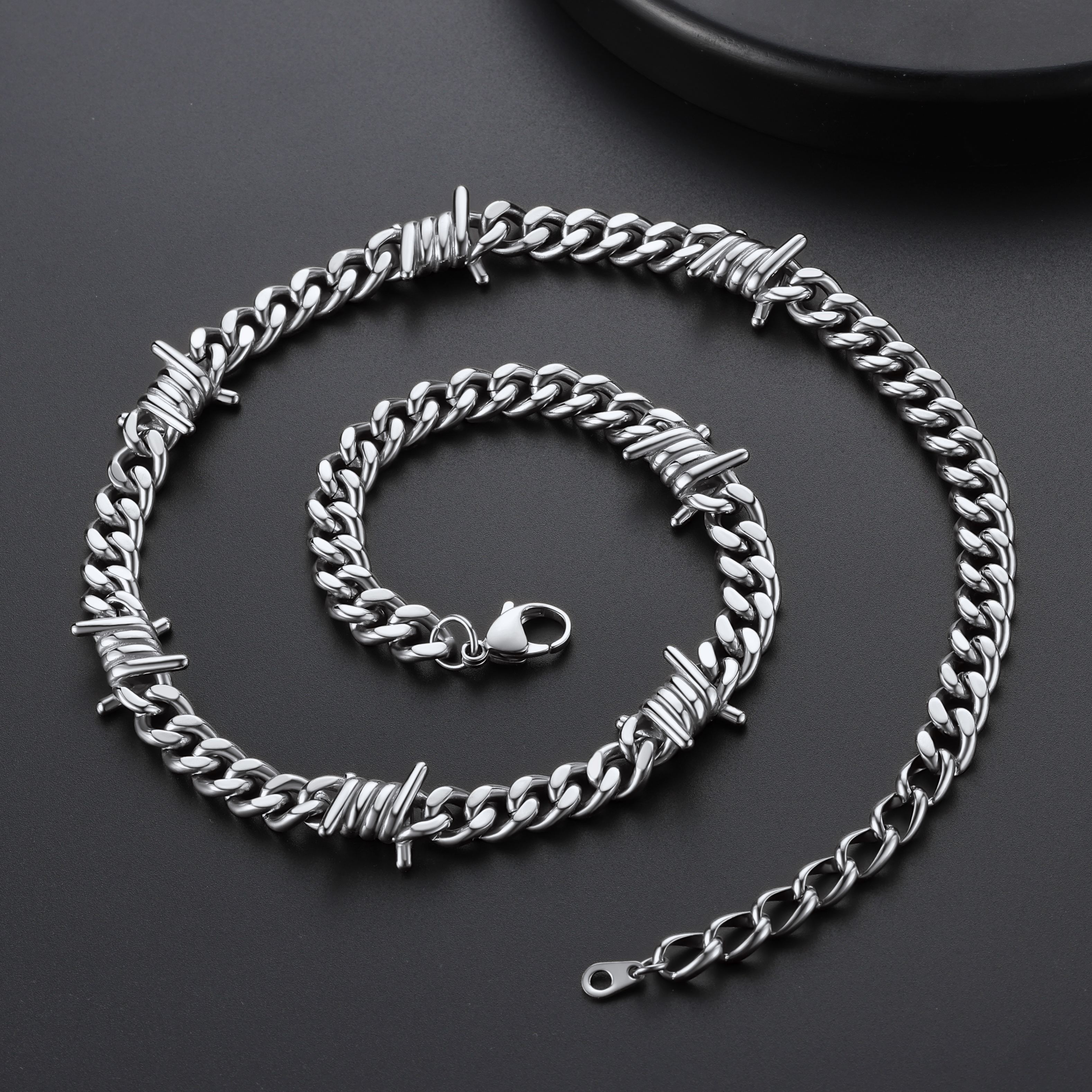 9mm Barbed Wire Cuban Link Chain Stainless Steel Necklace