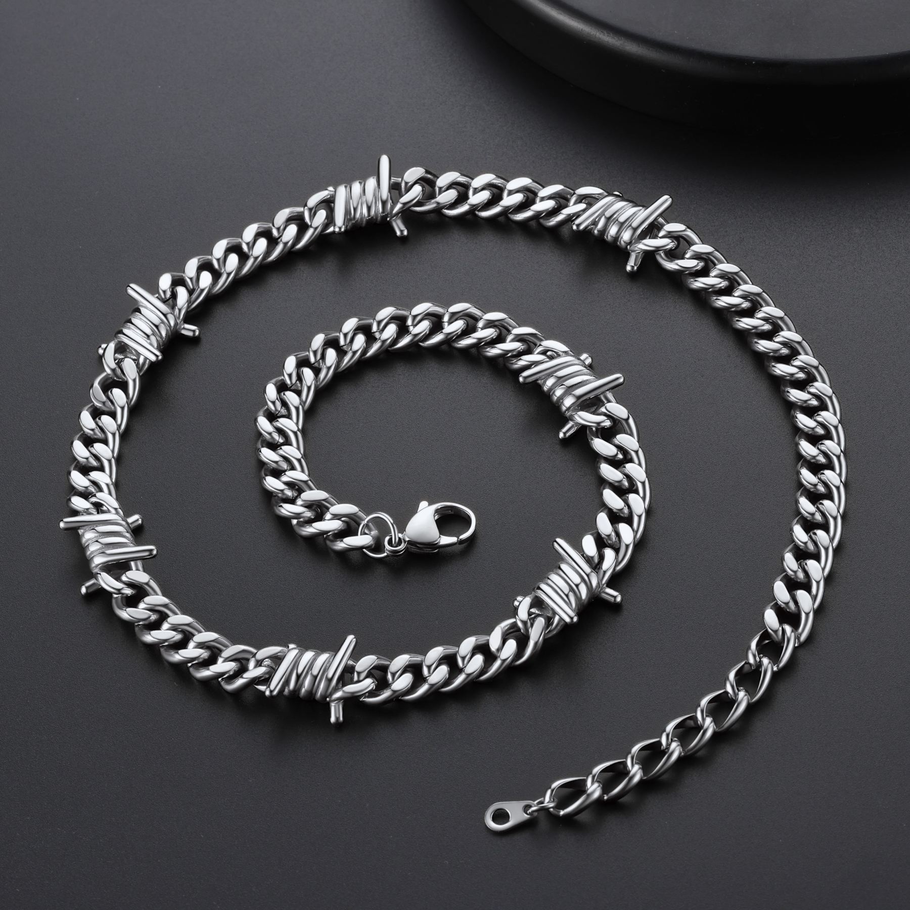 9mm Barbed Wire Cuban Link Chain Stainless Steel Necklace