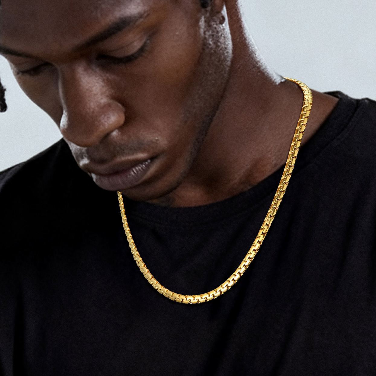 Flat Box Chain Stainless Steel Necklace for Men & Women