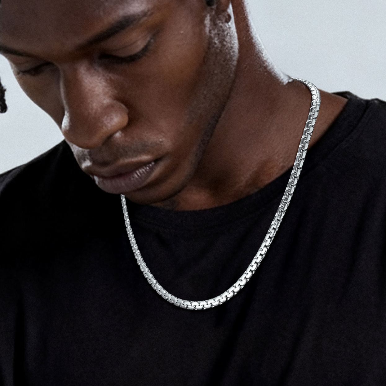 Flat Box Chain Stainless Steel Necklace for Men & Women