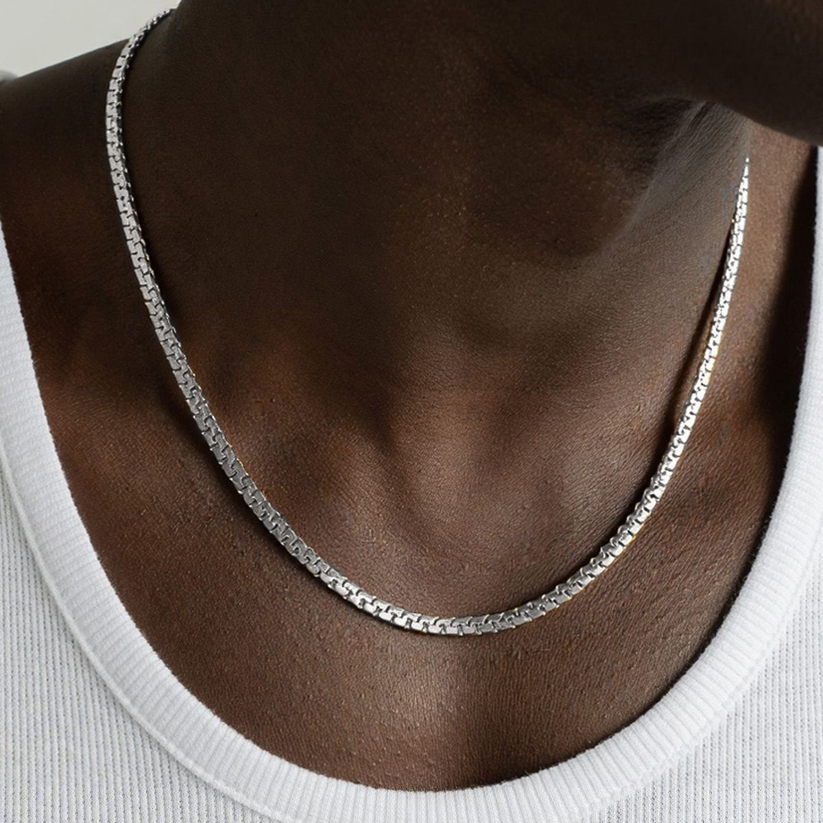 Flat Box Chain Stainless Steel Necklace for Men & Women