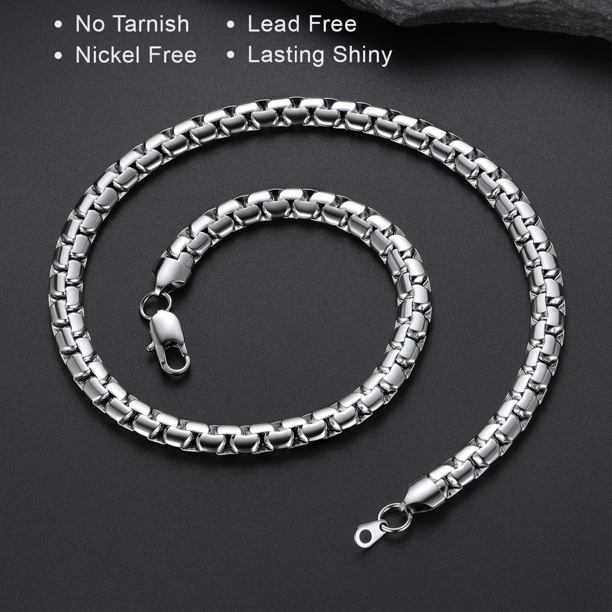 Flat Box Chain Stainless Steel Necklace for Men & Women