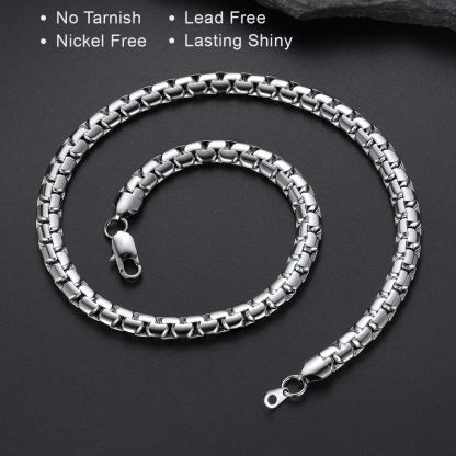 Flat Box Chain Stainless Steel Necklace for Men & Women