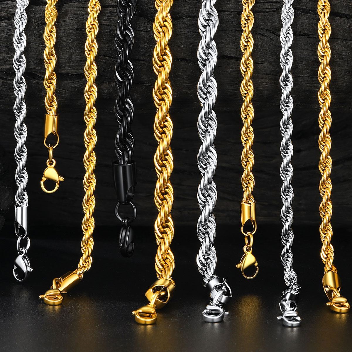 3/6mm Twisted Rope Chain Stainless Steel Necklace for Men