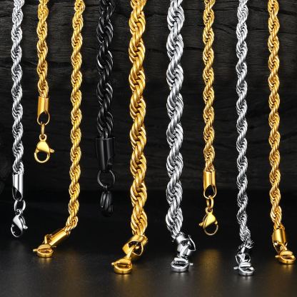 3/6mm Twisted Rope Chain Stainless Steel Necklace for Men